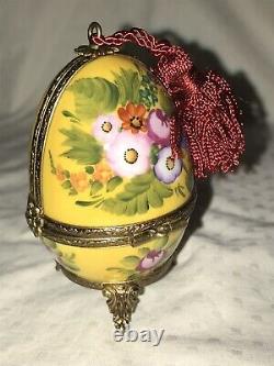Rochard Limoge France Peint Main Porcelain Egg Double Hinged Perfume Trinket Box