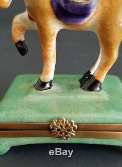 Rochard Limoge France Trinket Box Horse w Saddle & Bridle Hand Painted Marked