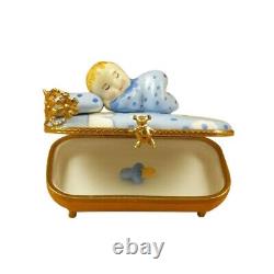 Rochard Limoges Baby in Blue Bed withPacifier Trinket Box