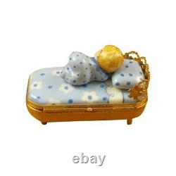 Rochard Limoges Baby in Blue Bed withPacifier Trinket Box