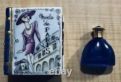 Rochard Limoges Blue & Gold Trinket Book with Perfume Bottle-Vintage & Rare