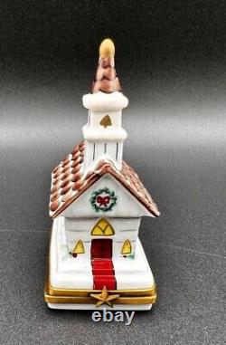 Rochard Limoges Christmas Church Winter Chapel Porcelain Painted Trinket Box VTG