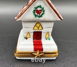 Rochard Limoges Christmas Church Winter Chapel Porcelain Painted Trinket Box VTG