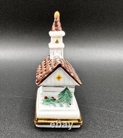 Rochard Limoges Christmas Church Winter Chapel Porcelain Painted Trinket Box VTG