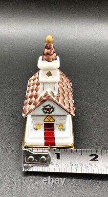 Rochard Limoges Christmas Church Winter Chapel Porcelain Painted Trinket Box VTG