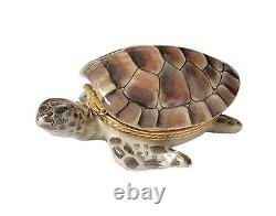 Rochard Limoges Finely Painted Turtle With Baby Porcelain Trinket Box