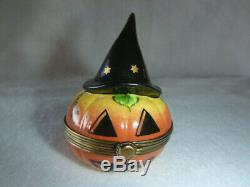 Rochard Limoges France HALLOWEEN WITCH PUMPKIN WITH CANDLE Trinket Box