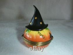 Rochard Limoges France HALLOWEEN WITCH PUMPKIN WITH CANDLE Trinket Box