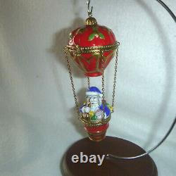 Rochard Limoges France Hand Painted Santa in Hot Air Balloon Two Trinket Boxes