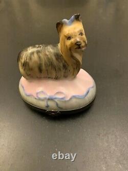 Rochard Limoges France Hand Painted Trinket Box Dog Yorkie Yorkshire Terrier