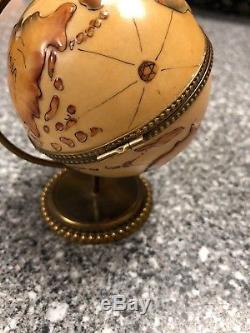 Rochard Limoges France Hand Painted Trinket Box Globe of The World