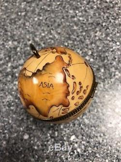Rochard Limoges France Hand Painted Trinket Box Globe of The World