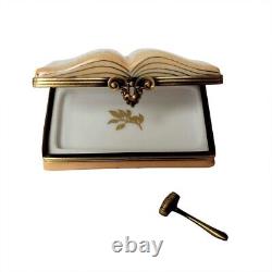 Rochard Limoges France Open Law Book + Removable Brass Gavel Trinket Box NIB