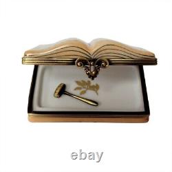 Rochard Limoges France Open Law Book + Removable Brass Gavel Trinket Box NIB