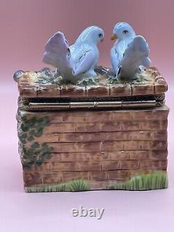 Rochard Limoges France Peint Main Fountain with Doves Trinket Box