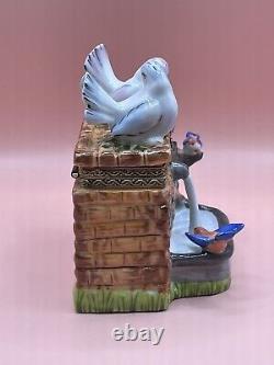 Rochard Limoges France Peint Main Fountain with Doves Trinket Box