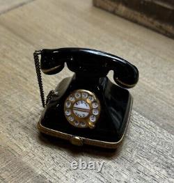 Rochard Limoges France Peint Main Rotary Telephone Trinket Box Black, Gold