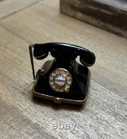 Rochard Limoges France Peint Main Rotary Telephone Trinket Box Black, Gold