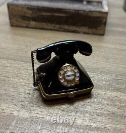 Rochard Limoges France Peint Main Rotary Telephone Trinket Box Black, Gold