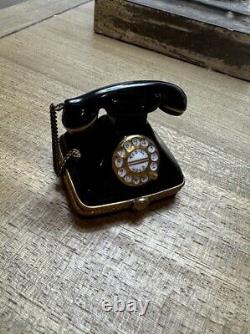 Rochard Limoges France Peint Main Rotary Telephone Trinket Box Black, Gold