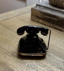 Rochard Limoges France Peint Main Rotary Telephone Trinket Box Black, Gold