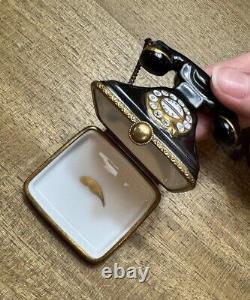 Rochard Limoges France Peint Main Rotary Telephone Trinket Box Black, Gold