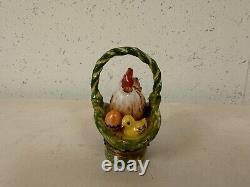 Rochard Limoges France Peint Main Trinket Box Basket with Chicken Chick & Eggs