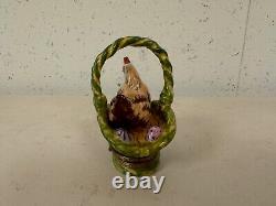 Rochard Limoges France Peint Main Trinket Box Basket with Chicken Chick & Eggs