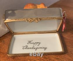 Rochard Limoges France Peint Main Trinket Box HAPPY THANKSGIVING TURKEYSigned