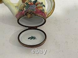 Rochard Limoges France Porcelain Peint Main Trinket Box Watering Can with Fruits