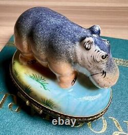 Rochard Limoges France Porcelain Trinket Box Gray Hippopotamus Animal Safari