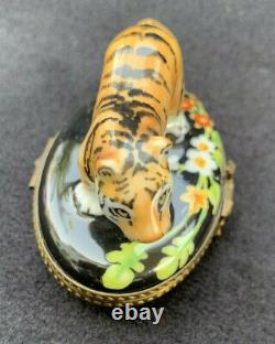 Rochard Limoges France Regal Colorful Tiger Trinket Box Hand Painted