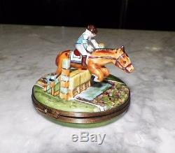 Rochard Limoges France Trinket Box Horse Jumping Equestrian Hunter 3