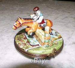 Rochard Limoges France Trinket Box Horse Jumping Equestrian Hunter 3