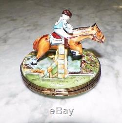 Rochard Limoges France Trinket Box Horse Jumping Equestrian Hunter 3