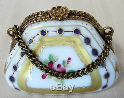 Rochard Limoges Gold Purse Hand Painted France Bnib Porcelain Hinged F/s