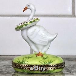 Rochard Limoges Goose With Spring Wreath Trinket Box