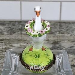 Rochard Limoges Goose With Spring Wreath Trinket Box