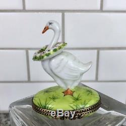 Rochard Limoges Goose With Spring Wreath Trinket Box
