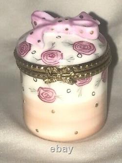 Rochard Limoges Hand Painted Porcelain Jewel box with Dangling Pink Heart