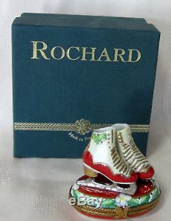Rochard Limoges Ice Skates Holly Box Hand Painted France Bnib Porcelain Hinged