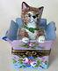Rochard Limoges Kitten In Box Hand Painted France Bnib Porcelain Hinged F/s