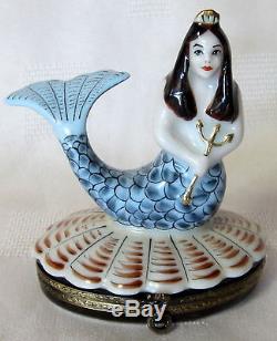 Rochard Limoges Mermaid On A Shell Box Hand Painted France Bnib Porcelain Hinged