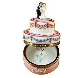 Rochard Limoges Mini Wedding Cake with Bride and Groom Trinket Box