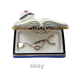 Rochard Limoges Nursing Book Removable Stethoscope Porcelain Trinket Box