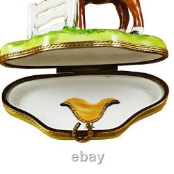 Rochard Limoges Peint Main Hand painted Trinket Box Horse At Fence