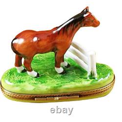 Rochard Limoges Peint Main Hand painted Trinket Box Horse At Fence