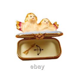 Rochard Limoges Peint Main Hand painted Trinket Box Two Angels