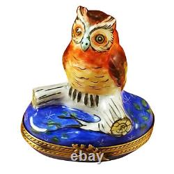 Rochard Limoges Peint Main Hand painted Trinket Box Wise Owl