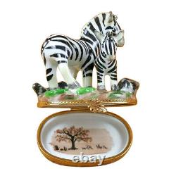 Rochard Limoges Peint Main Hand painted Trinket Box Zebra With Baby